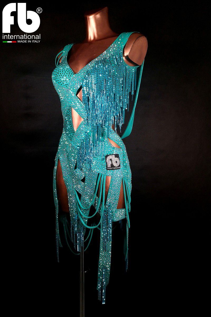 Women's latin dress for dance sport with rhinestones beads embroidery  handmade